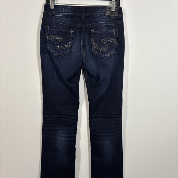 Silver Suki Mid Slim Boot Jeans Stretch 28 L33 Embellished Pockets Western Denim - Picture 13 of 13